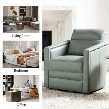 Jorge 28.74 Sedia girevole larga in vera pelle con braccioli