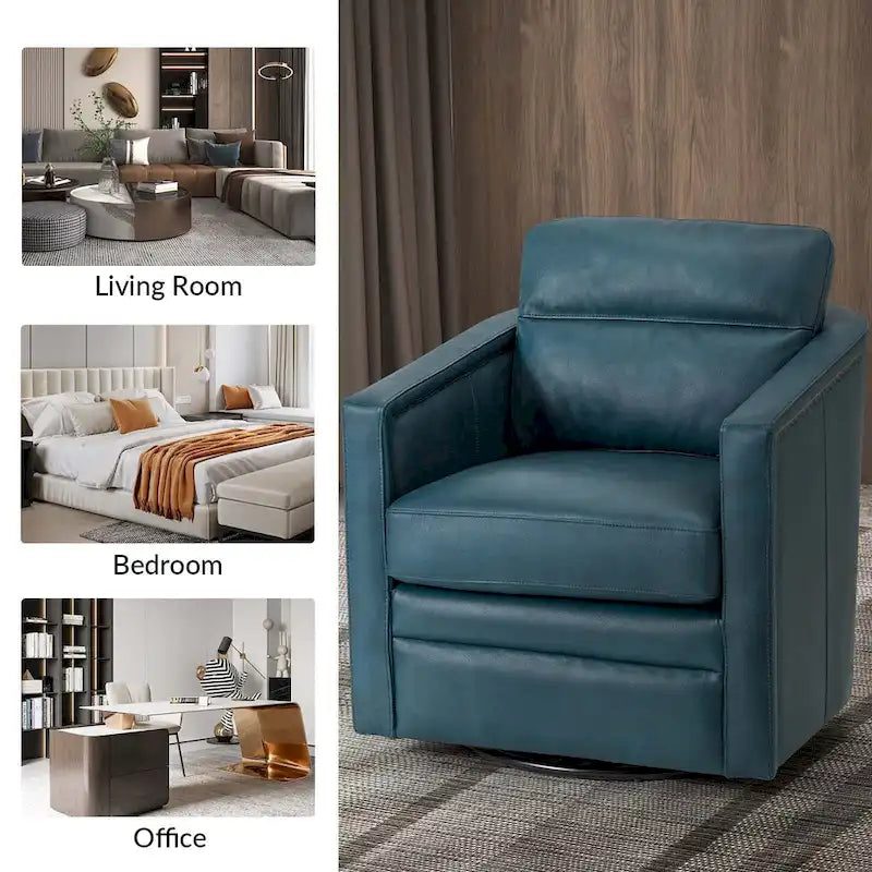 Jorge 28.74 Sedia girevole larga in vera pelle con braccioli