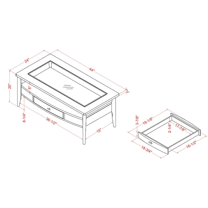 Set di tavolini da caffè Genoas Traditional Walnut Glass da 2 pezzi con cassetto di Furniture of America