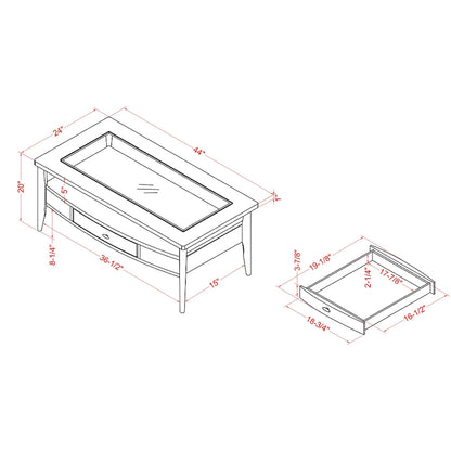 Set di tavolini da caffè Genoas Traditional Walnut Glass da 2 pezzi con cassetto di Furniture of America