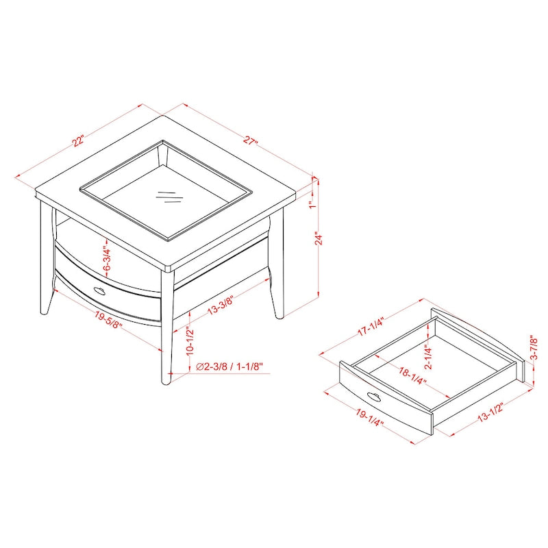 Set di tavolini da caffè Genoas Traditional Walnut Glass da 2 pezzi con cassetto di Furniture of America