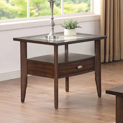 Set di tavolini da caffè Genoas Traditional Walnut Glass da 2 pezzi con cassetto di Furniture of America