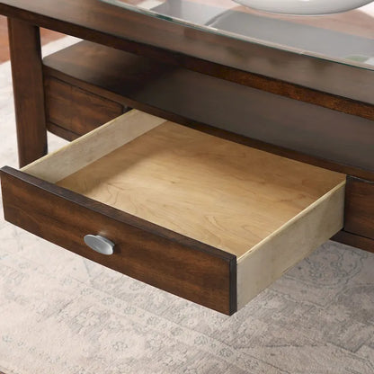 Set di tavolini da caffè Genoas Traditional Walnut Glass da 2 pezzi con cassetto di Furniture of America