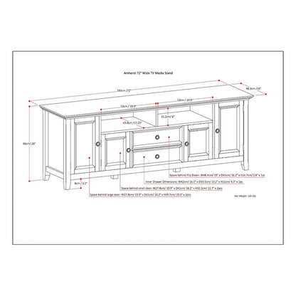 Mobile TV di transizione in legno massello WYNDENHALL Halifax da 72 pollici di larghezza - 72 l x 19 p x 26 h