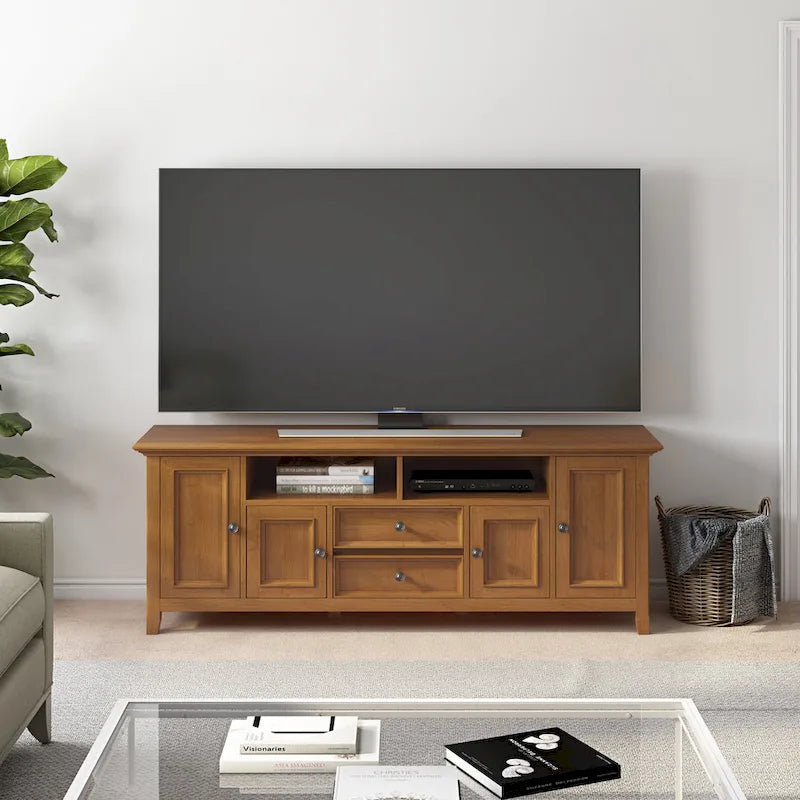 Mobile TV di transizione in legno massello WYNDENHALL Halifax da 72 pollici di larghezza - 72 l x 19 p x 26 h