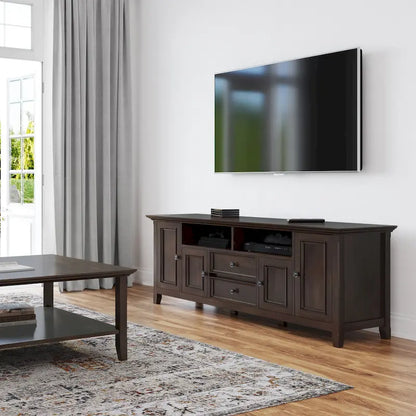 Mobile TV di transizione in legno massello WYNDENHALL Halifax da 72 pollici di larghezza - 72 l x 19 p x 26 h