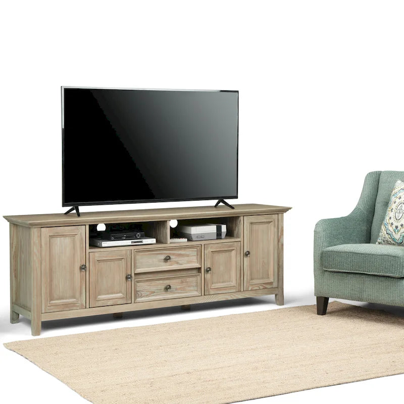 Mobile TV di transizione in legno massello WYNDENHALL Halifax da 72 pollici di larghezza - 72 l x 19 p x 26 h