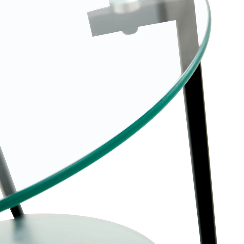 Tavolino/tavolino da caffè rotondo in vetro temperato a 2 strati con struttura in ferro