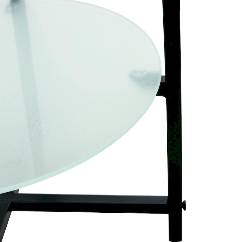 Tavolino/tavolino da caffè rotondo in vetro temperato a 2 strati con struttura in ferro