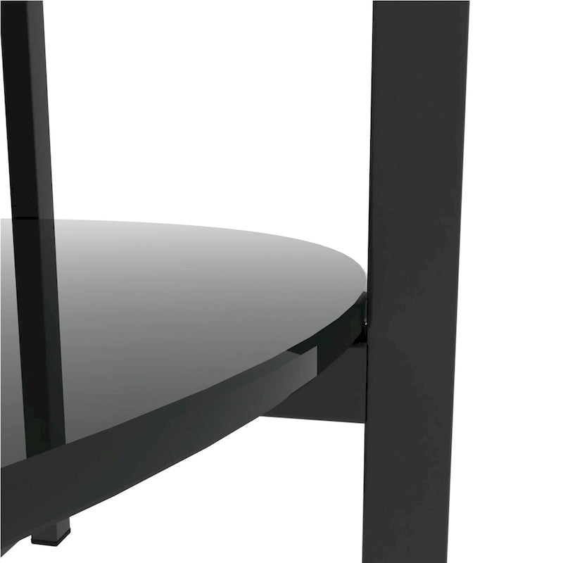 Tavolino/tavolino da caffè rotondo in vetro temperato a 2 strati con struttura in ferro