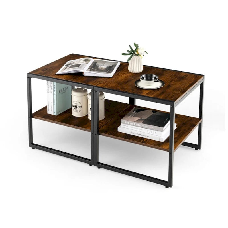 Tavolino laterale quadrato da 20 pollici a 2 livelli, 2 pezzi