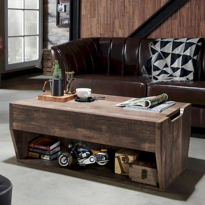 DH BASIC Rustic Oak Lift-Top 42   Storage Coffee Table by Denhour