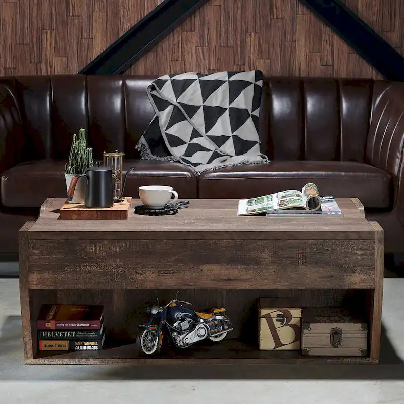 Tavolino da caffè con piano sollevabile DH BASIC Rustic Oak da 42 pollici di Denhour