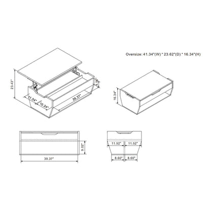 Tavolino da caffè con piano sollevabile DH BASIC Rustic Oak da 42 pollici di Denhour
