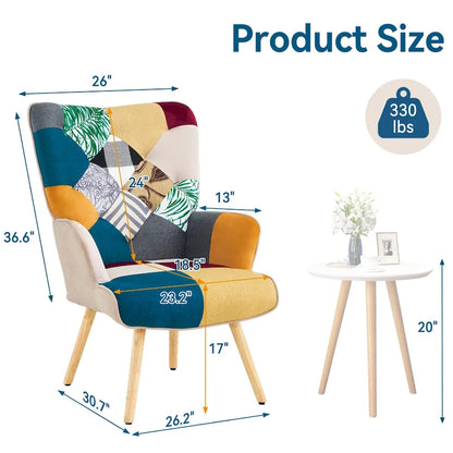 Poltrona moderna imbottita in lino con gambe in legno