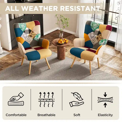 Poltrona moderna imbottita in lino con gambe in legno