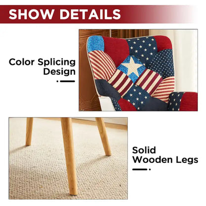 Poltrona moderna imbottita in lino con gambe in legno