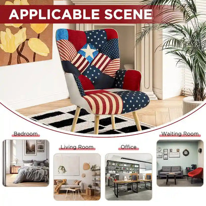 Poltrona moderna imbottita in lino con gambe in legno