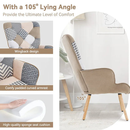 Poltrona moderna imbottita in lino con gambe in legno