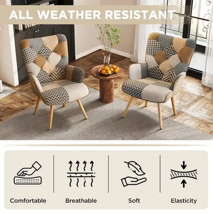 Poltrona moderna imbottita in lino con gambe in legno