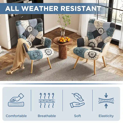 Poltrona moderna imbottita in lino con gambe in legno