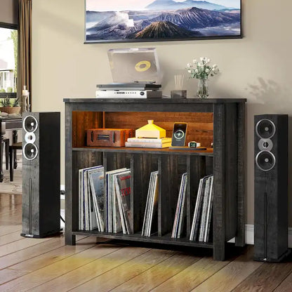 Grande supporto per giradischi con prese di corrente e luci a LED