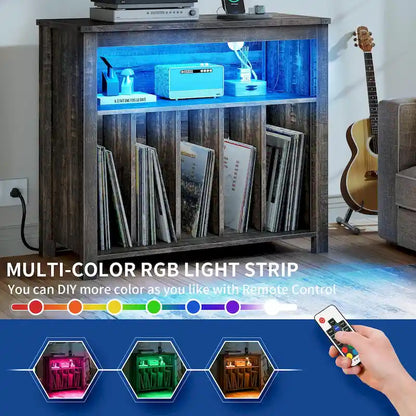 Grande supporto per giradischi con prese di corrente e luci a LED