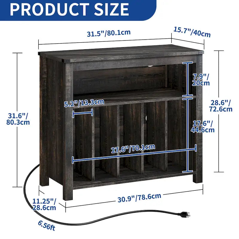 Grande supporto per giradischi con prese di corrente e luci a LED