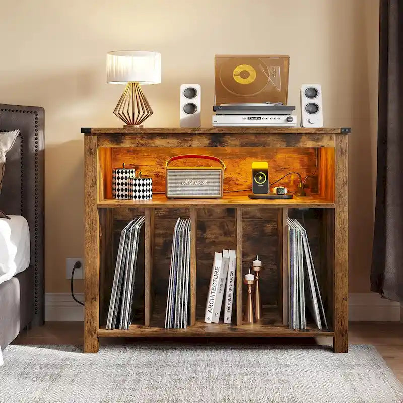 Grande supporto per giradischi con prese di corrente e luci a LED