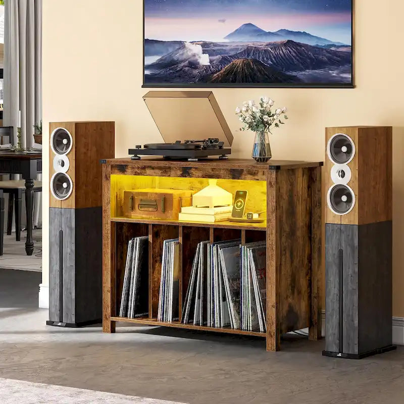 Grande supporto per giradischi con prese di corrente e luci a LED