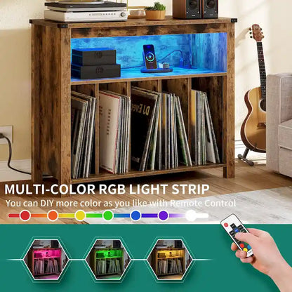 Grande supporto per giradischi con prese di corrente e luci a LED