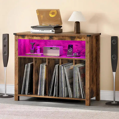 Grande supporto per giradischi con prese di corrente e luci a LED