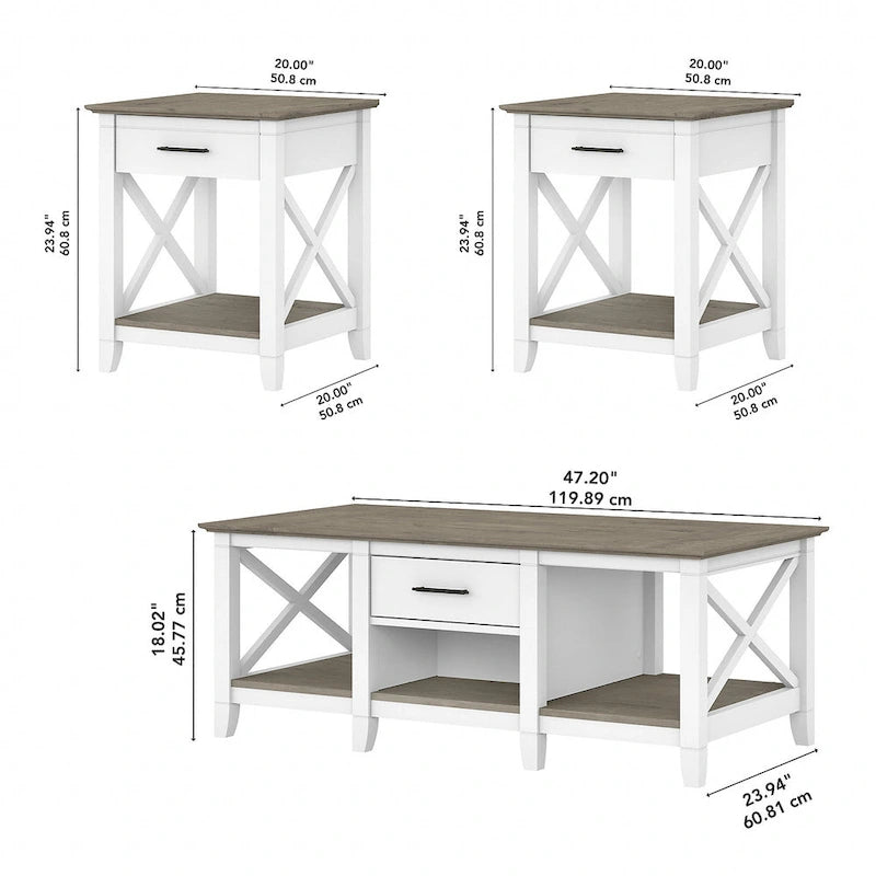 Tavolino da caffè con set di 2 tavolini laterali
