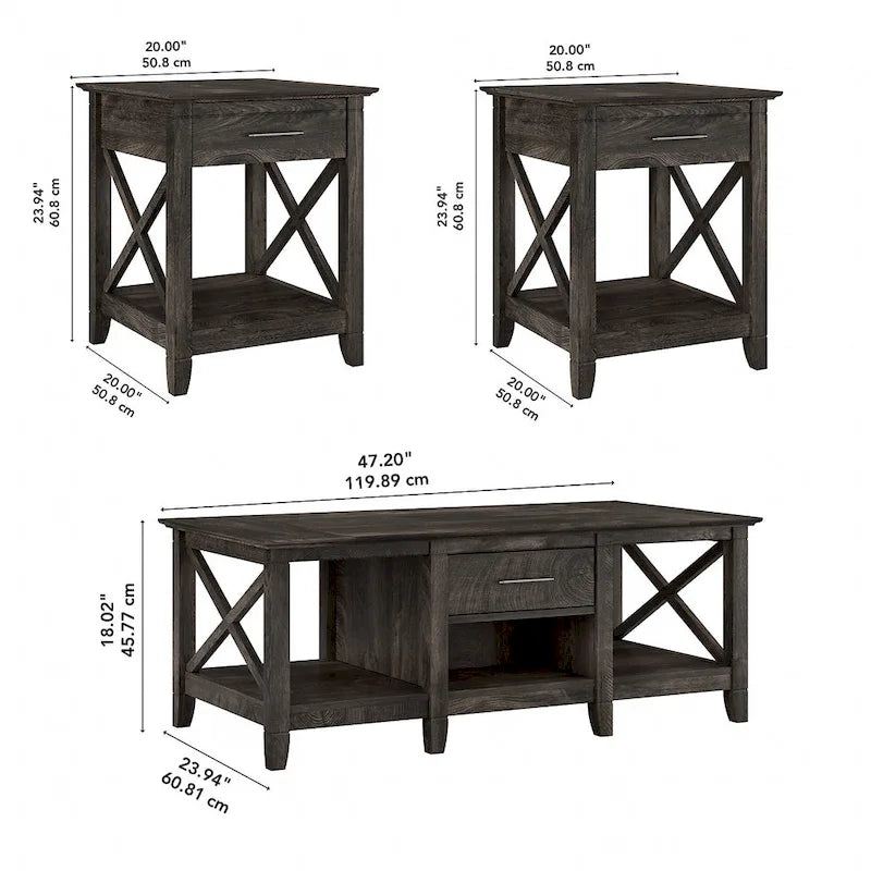 Tavolino da caffè con set di 2 tavolini laterali