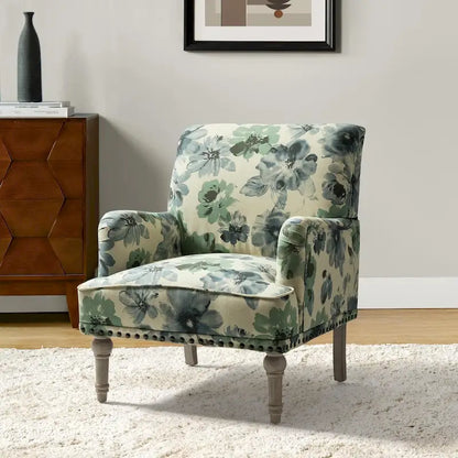 Poltrona imbottita con design tradizionale floreale in tessuto Geltrude e gambe tornite di HULALA HOME