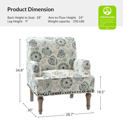 Poltrona imbottita con design tradizionale floreale in tessuto Geltrude e gambe tornite di HULALA HOME