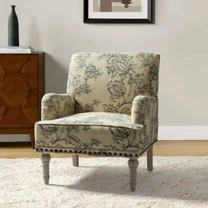 Poltrona imbottita con design tradizionale floreale in tessuto Geltrude e gambe tornite di HULALA HOME