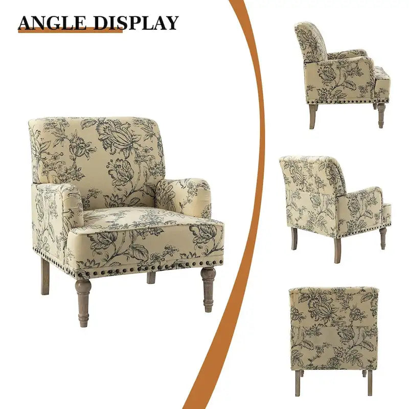 Poltrona imbottita con design tradizionale floreale in tessuto Geltrude e gambe tornite di HULALA HOME