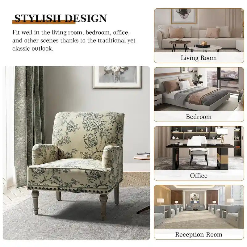 Poltrona imbottita con design tradizionale floreale in tessuto Geltrude e gambe tornite di HULALA HOME