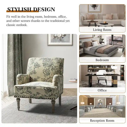 Poltrona imbottita con design tradizionale floreale in tessuto Geltrude e gambe tornite di HULALA HOME