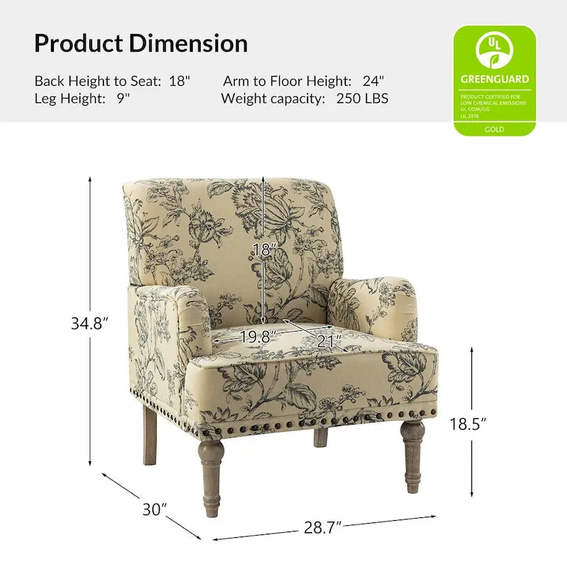 Poltrona imbottita con design tradizionale floreale in tessuto Geltrude e gambe tornite di HULALA HOME