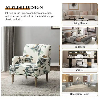 Poltrona imbottita con design tradizionale floreale in tessuto Geltrude e gambe tornite di HULALA HOME