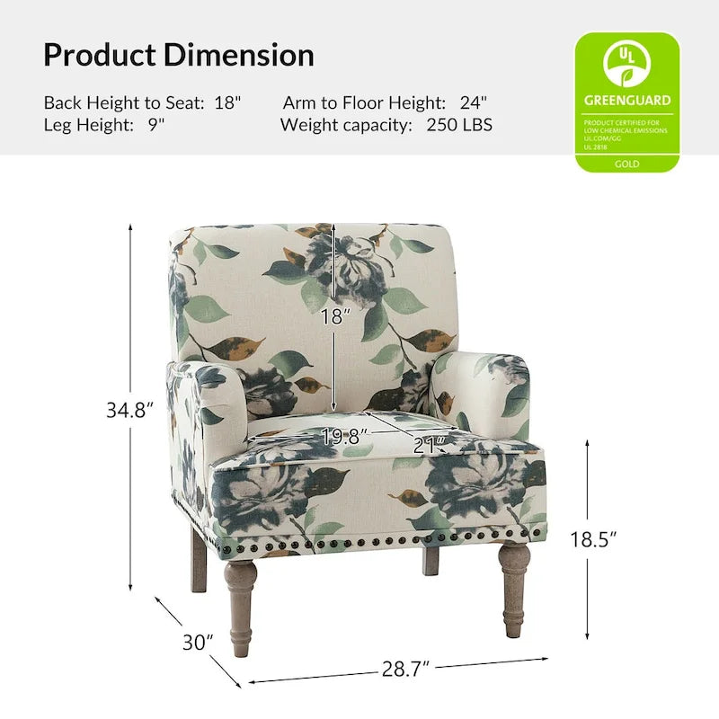 Poltrona imbottita con design tradizionale floreale in tessuto Geltrude e gambe tornite di HULALA HOME