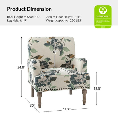 Poltrona imbottita con design tradizionale floreale in tessuto Geltrude e gambe tornite di HULALA HOME