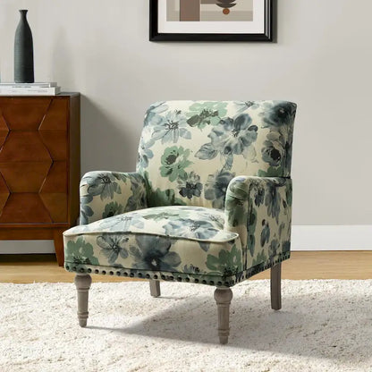 Poltrona imbottita con design tradizionale floreale in tessuto Geltrude e gambe tornite di HULALA HOME