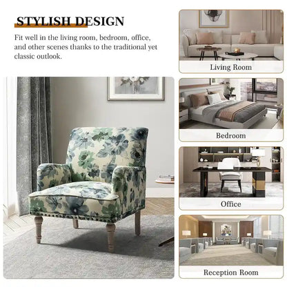 Poltrona imbottita con design tradizionale floreale in tessuto Geltrude e gambe tornite di HULALA HOME