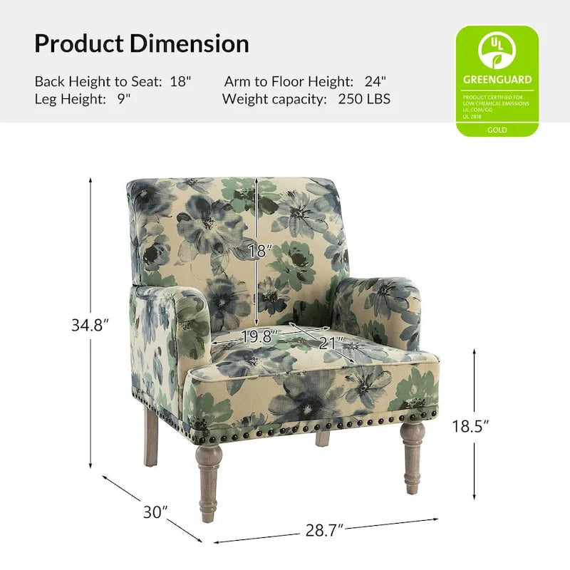 Poltrona imbottita con design tradizionale floreale in tessuto Geltrude e gambe tornite di HULALA HOME