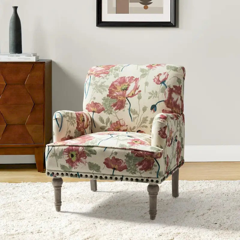 Poltrona imbottita con design tradizionale floreale in tessuto Geltrude e gambe tornite di HULALA HOME