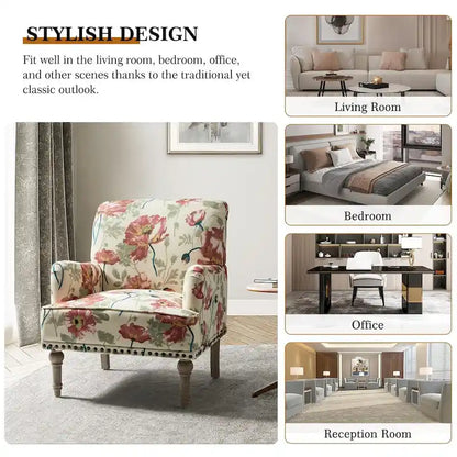 Poltrona imbottita con design tradizionale floreale in tessuto Geltrude e gambe tornite di HULALA HOME