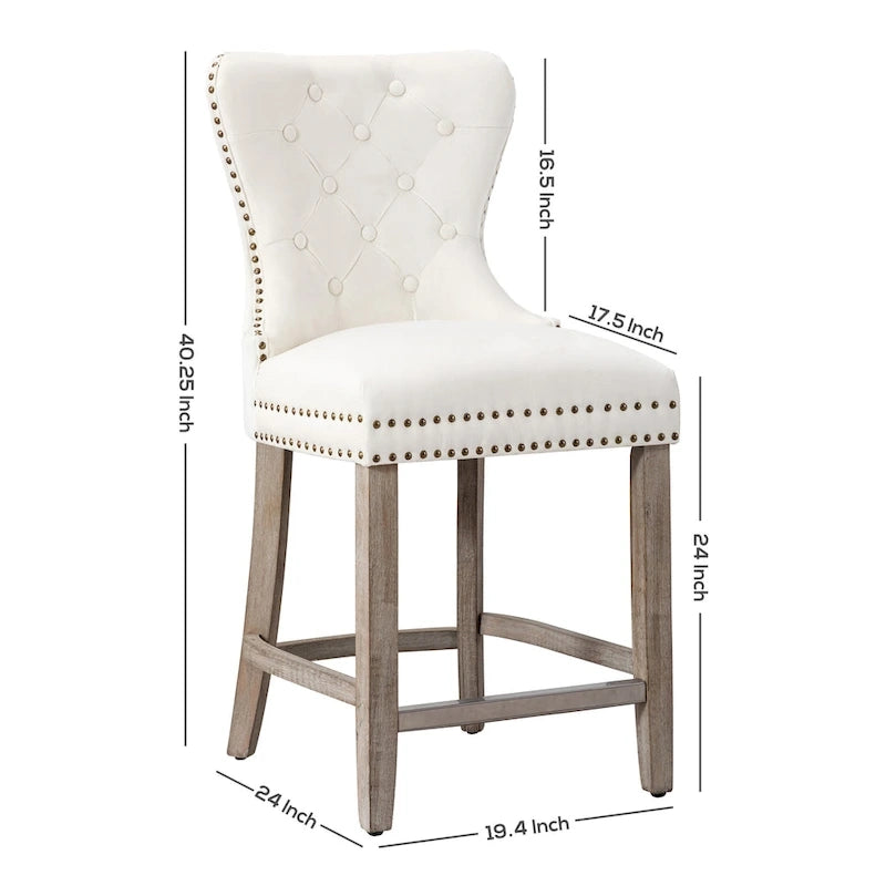 Sgabello da bar Carter 24 Wingback con borchie trapuntate e gambe grigio antico